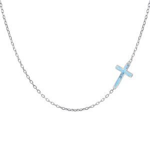Sterling Silver Sideways Cross Choker Necklace Turquoise 14 to 18 Inch Women Jew